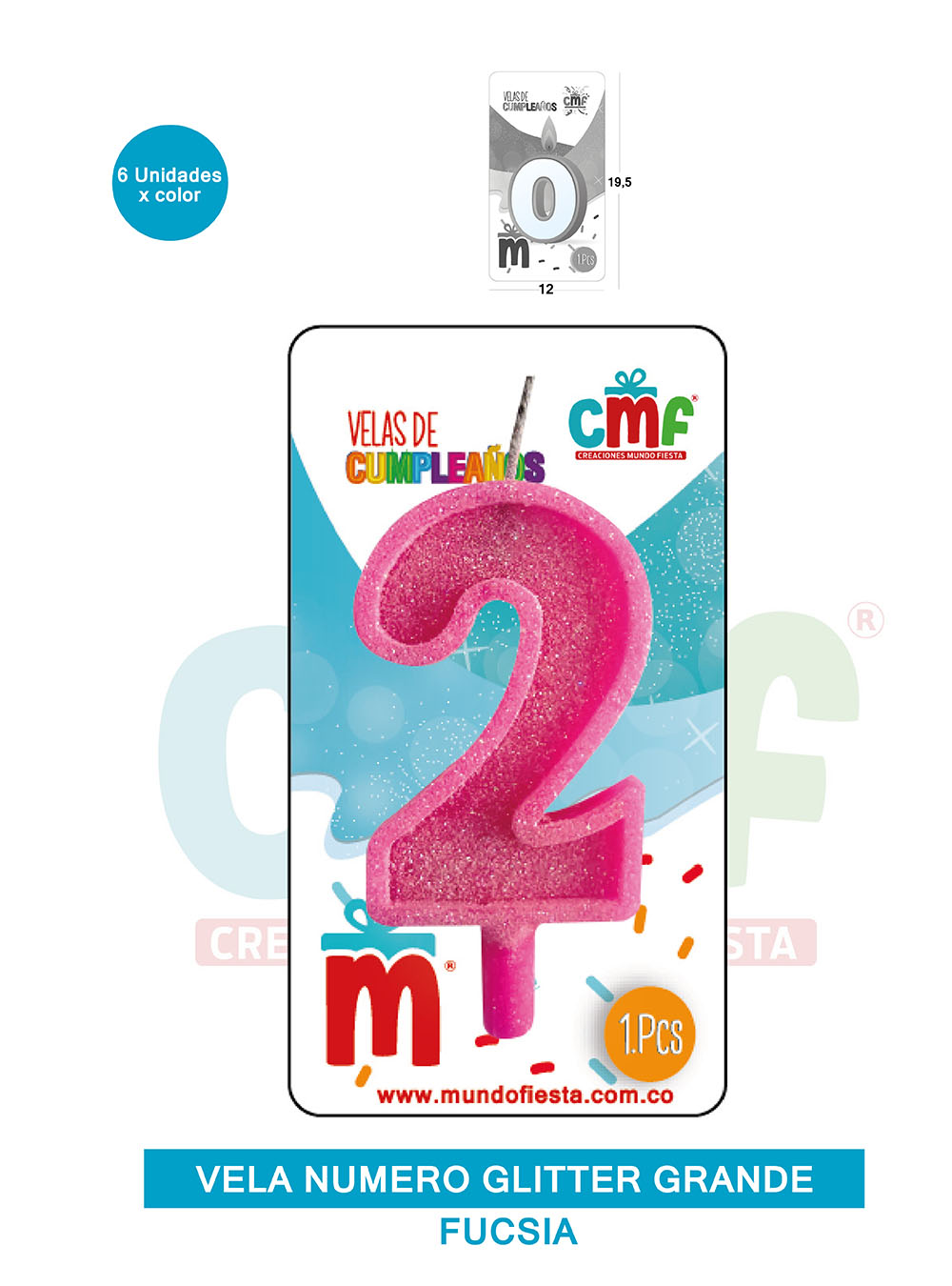 VELA ESCARCHADA NUMERO GRANDE  FUCSIA 2
