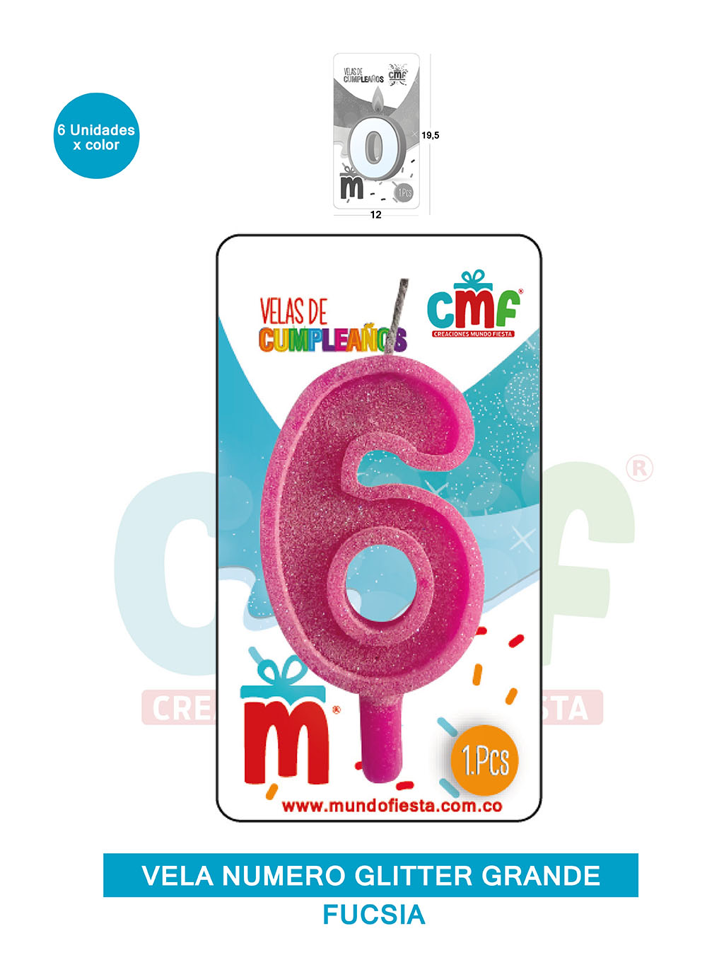 VELA ESCARCHADA NUMERO GRANDE  FUCSIA 6