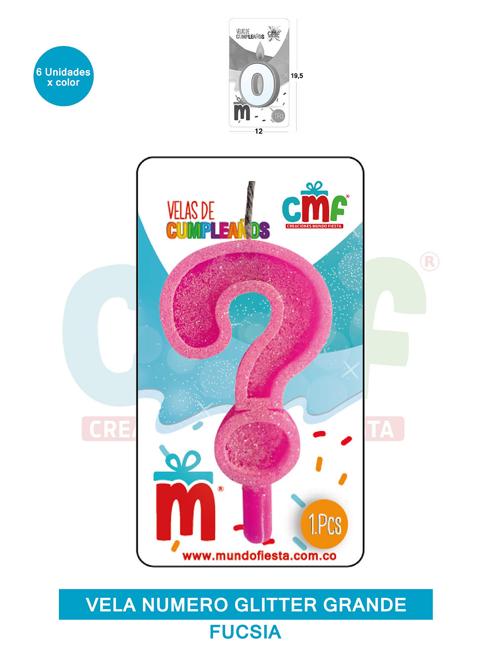 VELA ESCARCHADA NUMERO GRANDE  FUCSIA ?
