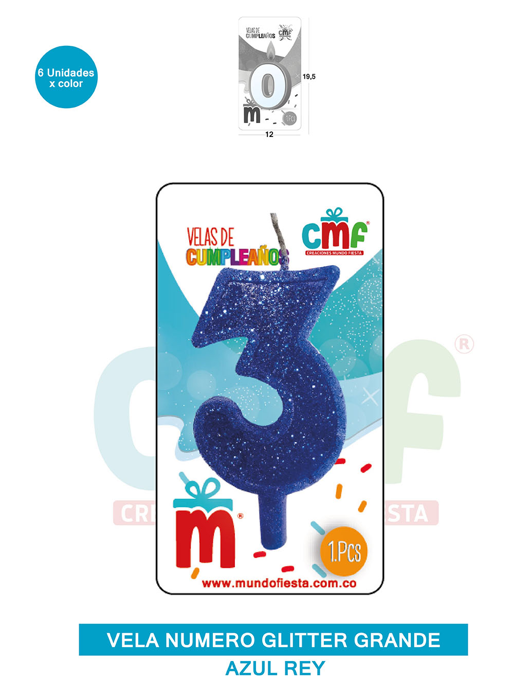 VELA ESCARCHADA NUMERO GRANDE  AZUL 3