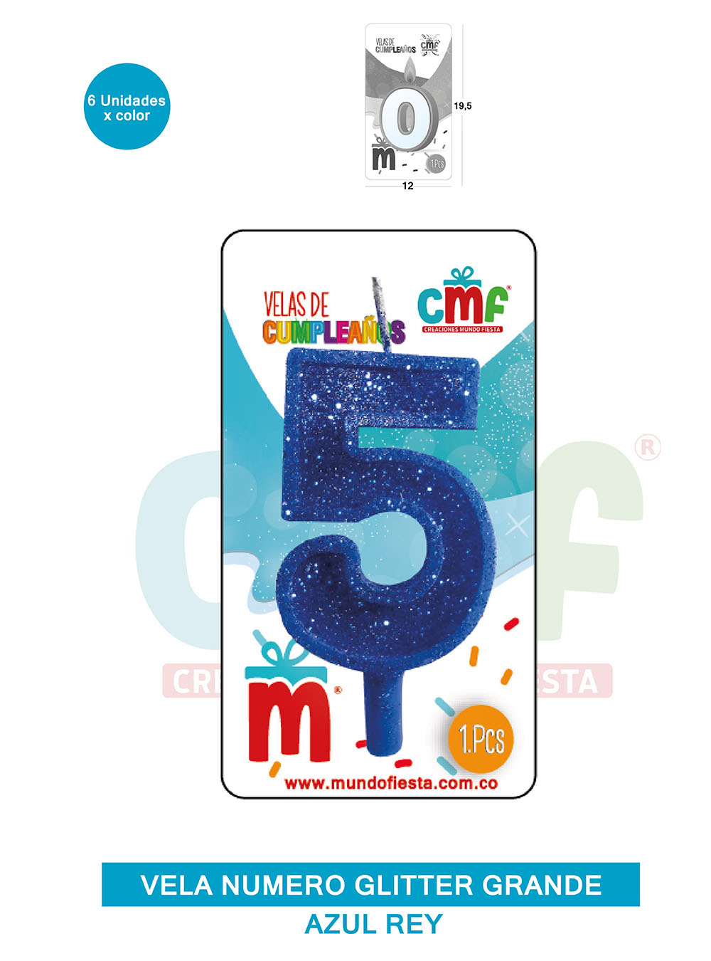 VELA ESCARCHADA NUMERO GRANDE  AZUL 5