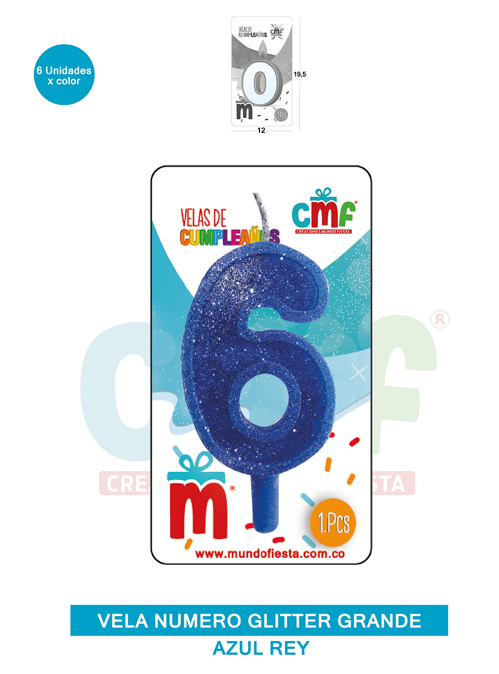 VELA ESCARCHADA NUMERO GRANDE  AZUL 6
