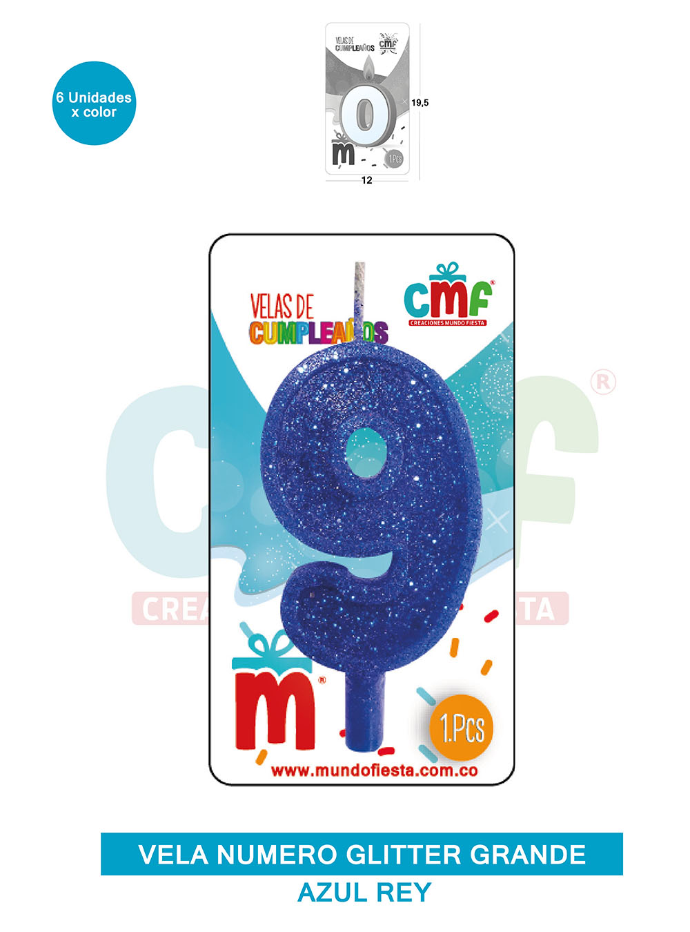 VELA ESCARCHADA NUMERO GRANDE  AZUL 9