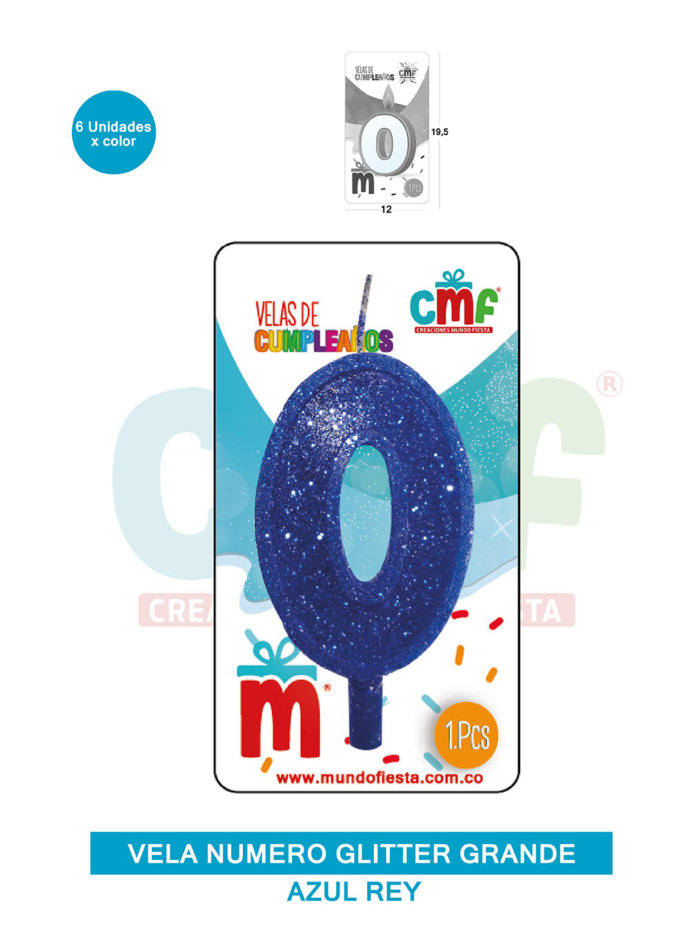 VELA ESCARCHADA NUMERO GRANDE  AZUL 0