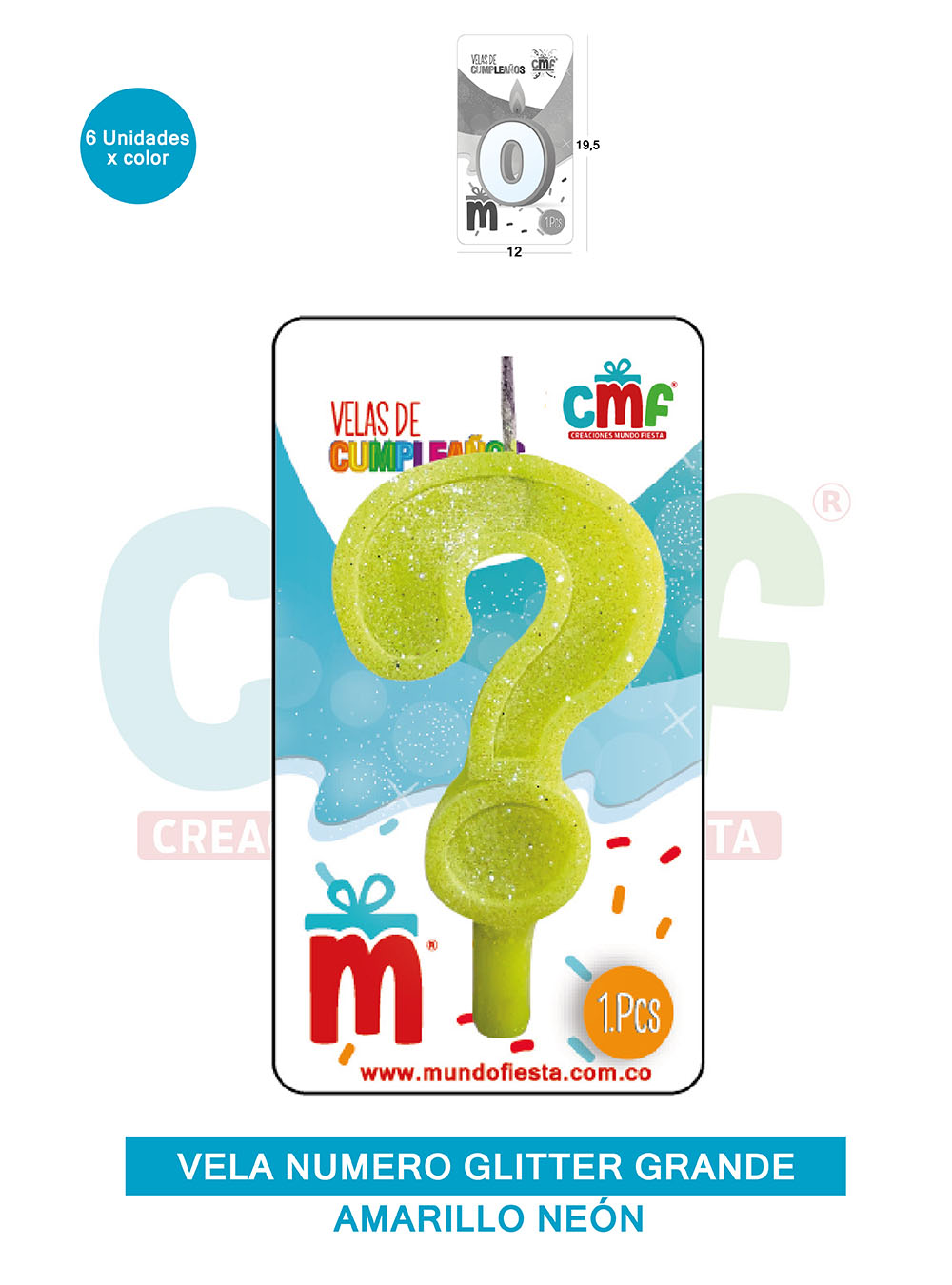 VELA ESCARCHADA NUMERO GRANDE  AMARILLO NEON ?