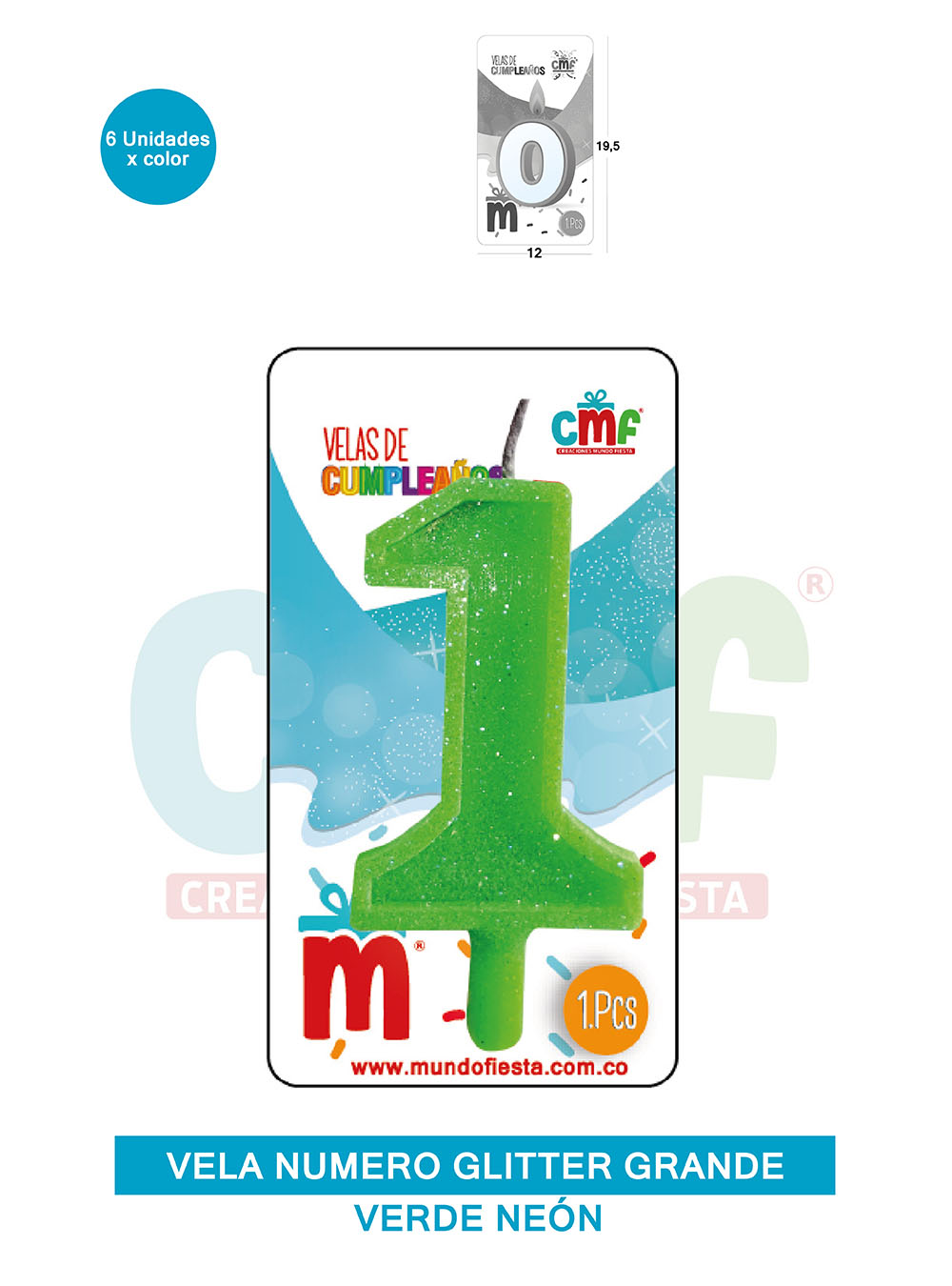 VELA ESCARCHADA NUMERO GRANDE  VERDE NEON 1