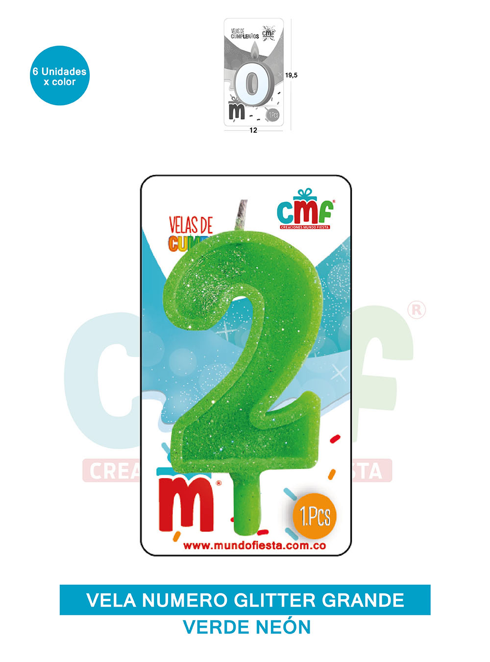 VELA ESCARCHADA NUMERO GRANDE  VERDE NEON 2