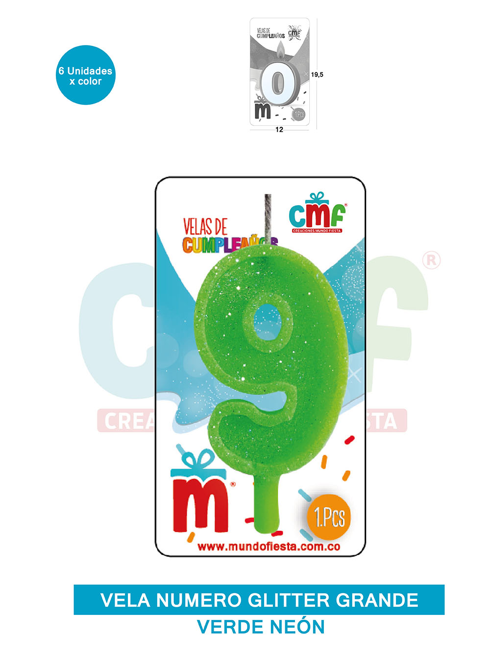 VELA ESCARCHADA NUMERO GRANDE  VERDE NEON 9