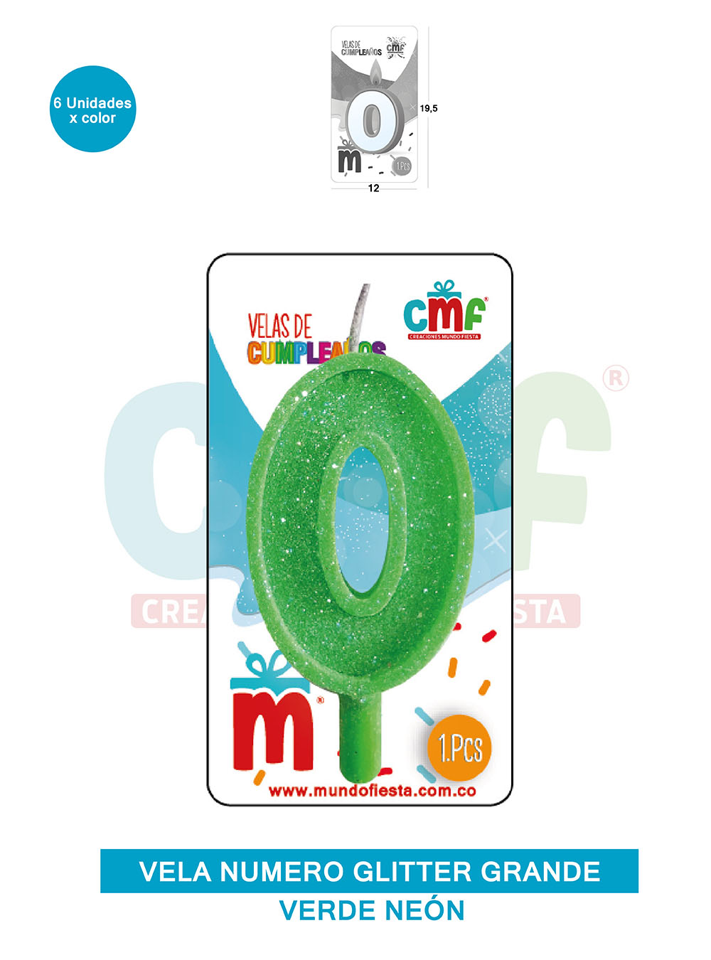 VELA ESCARCHADA NUMERO GRANDE  VERDE NEON 0