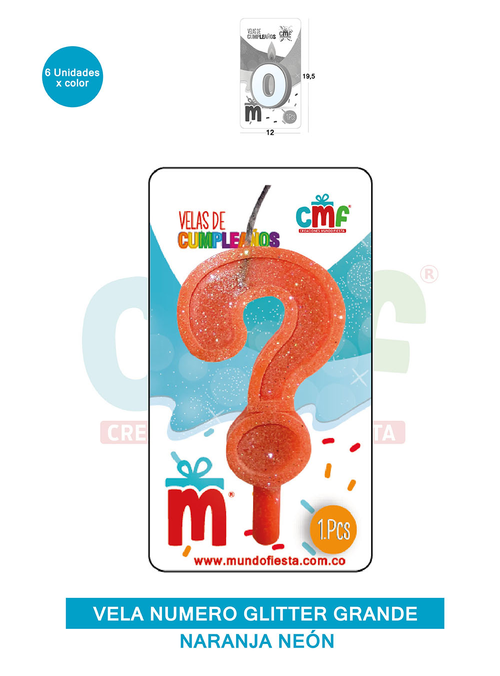 VELA ESCARCHADA NUMERO GRANDE  NARANJA NEON ?