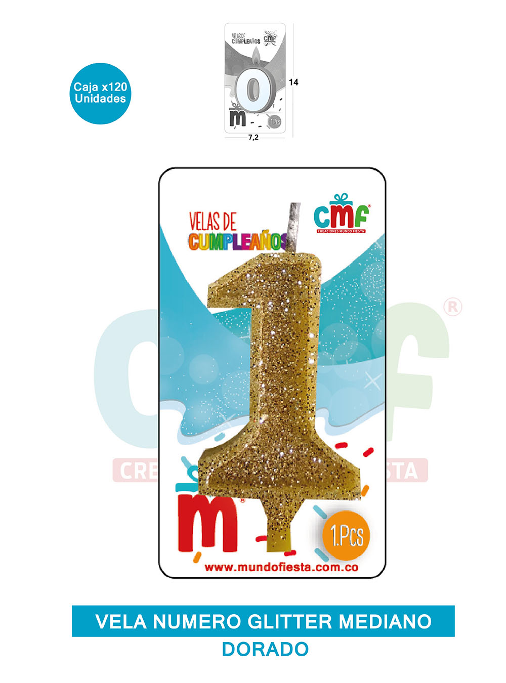 VELA ESCARCHADA  NUMERO MEDIANO DORADO 1