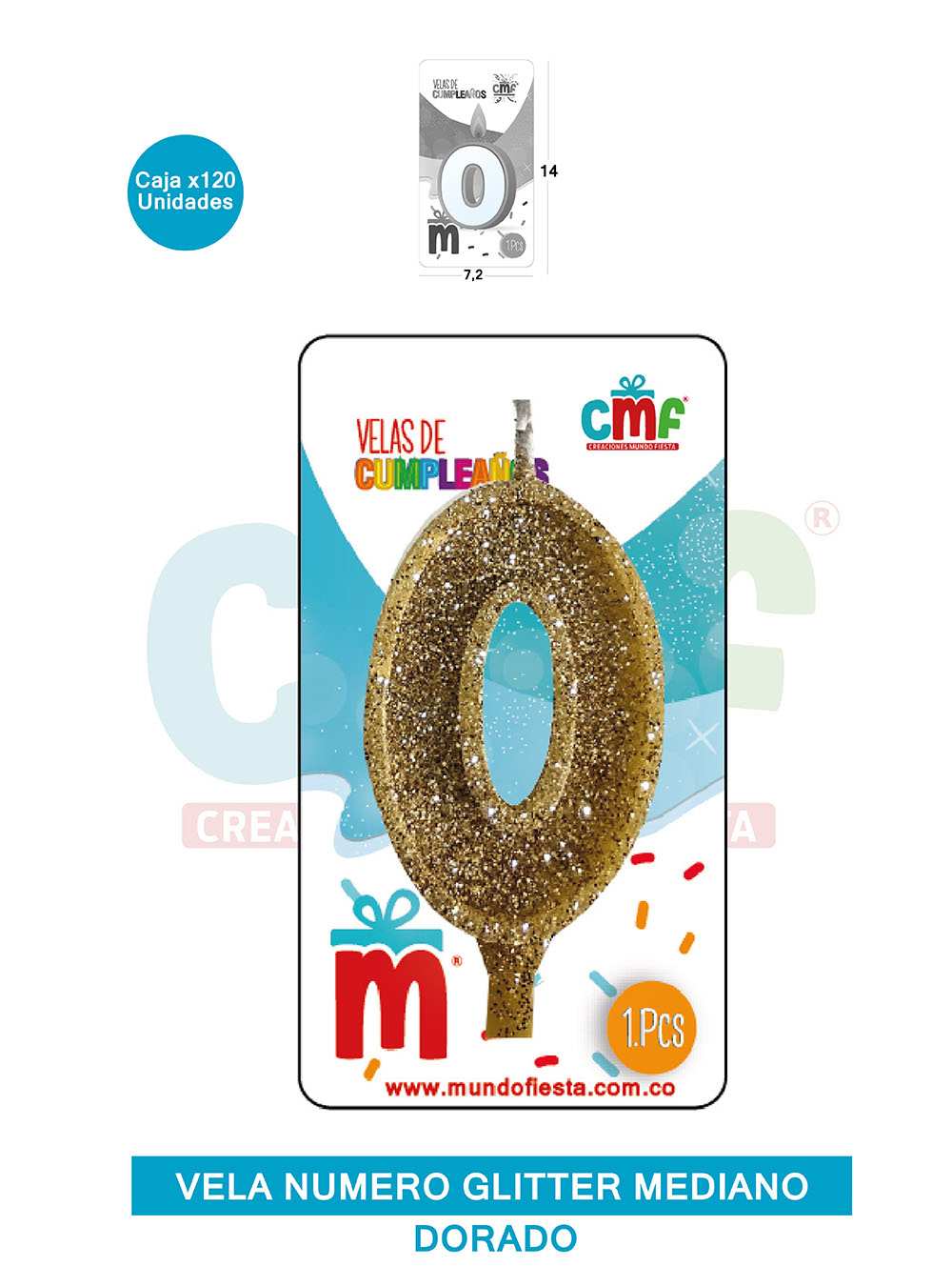 VELA ESCARCHADA  NUMERO MEDIANO DORADO 0
