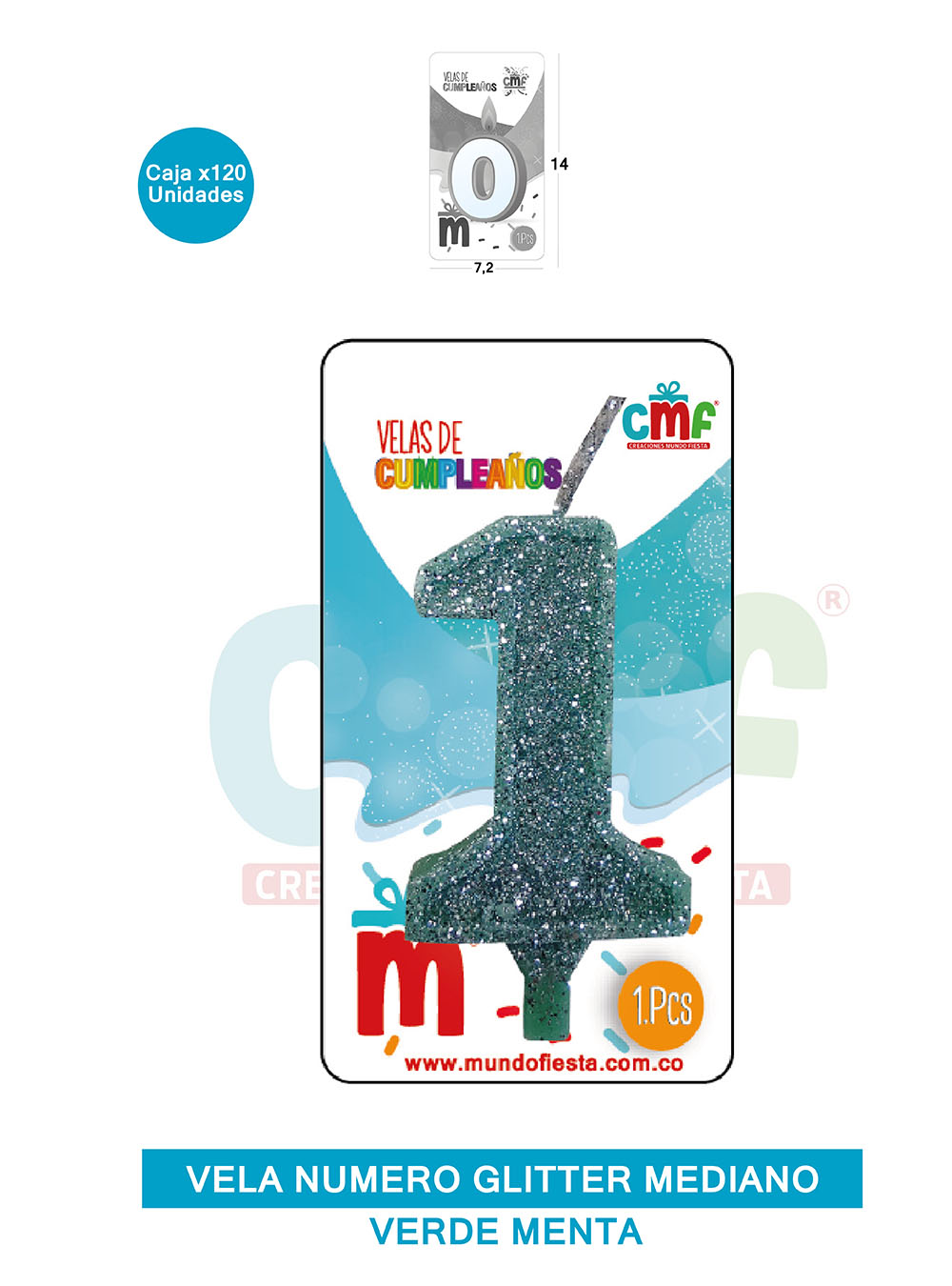 VELA ESCARCHADA  NUMERO MEDIANO VERDE MENTA 1