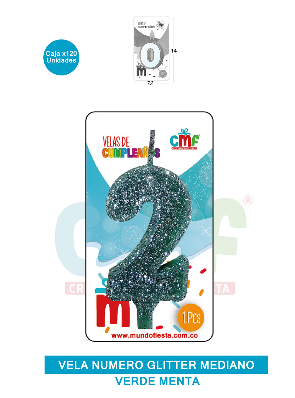 VELA ESCARCHADA  NUMERO MEDIANO VERDE MENTA 2