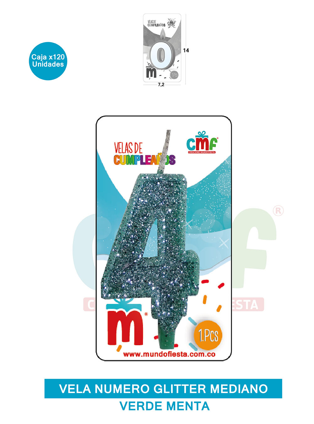 VELA ESCARCHADA  NUMERO MEDIANO VERDE MENTA 4