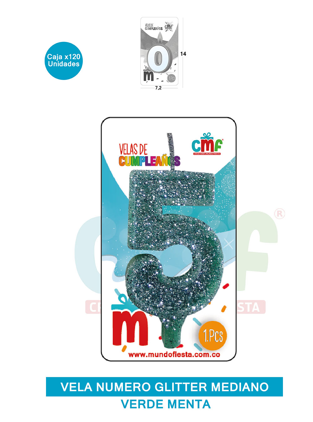 VELA ESCARCHADA  NUMERO MEDIANO VERDE MENTA 5