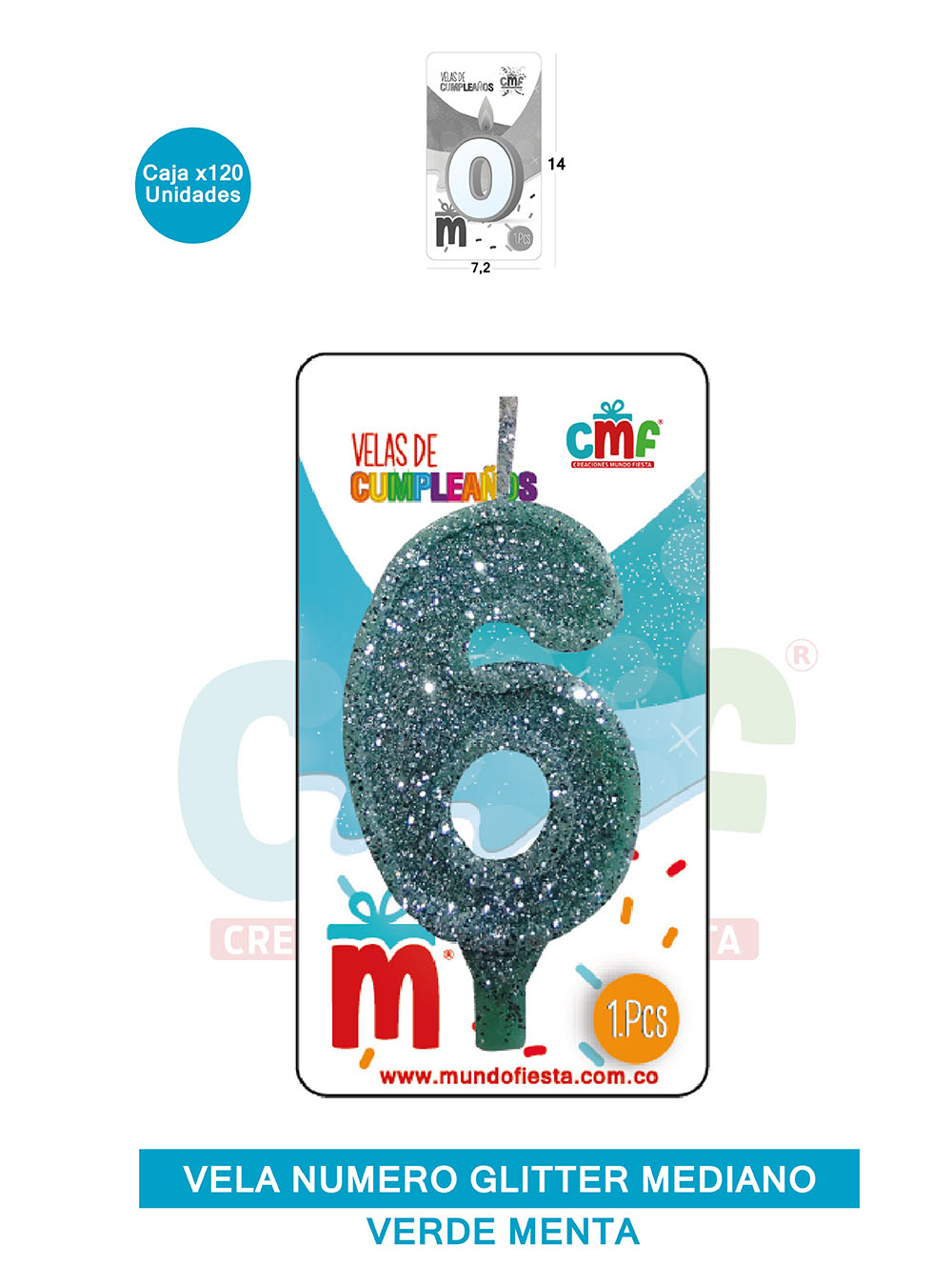 VELA ESCARCHADA  NUMERO MEDIANO VERDE MENTA 6
