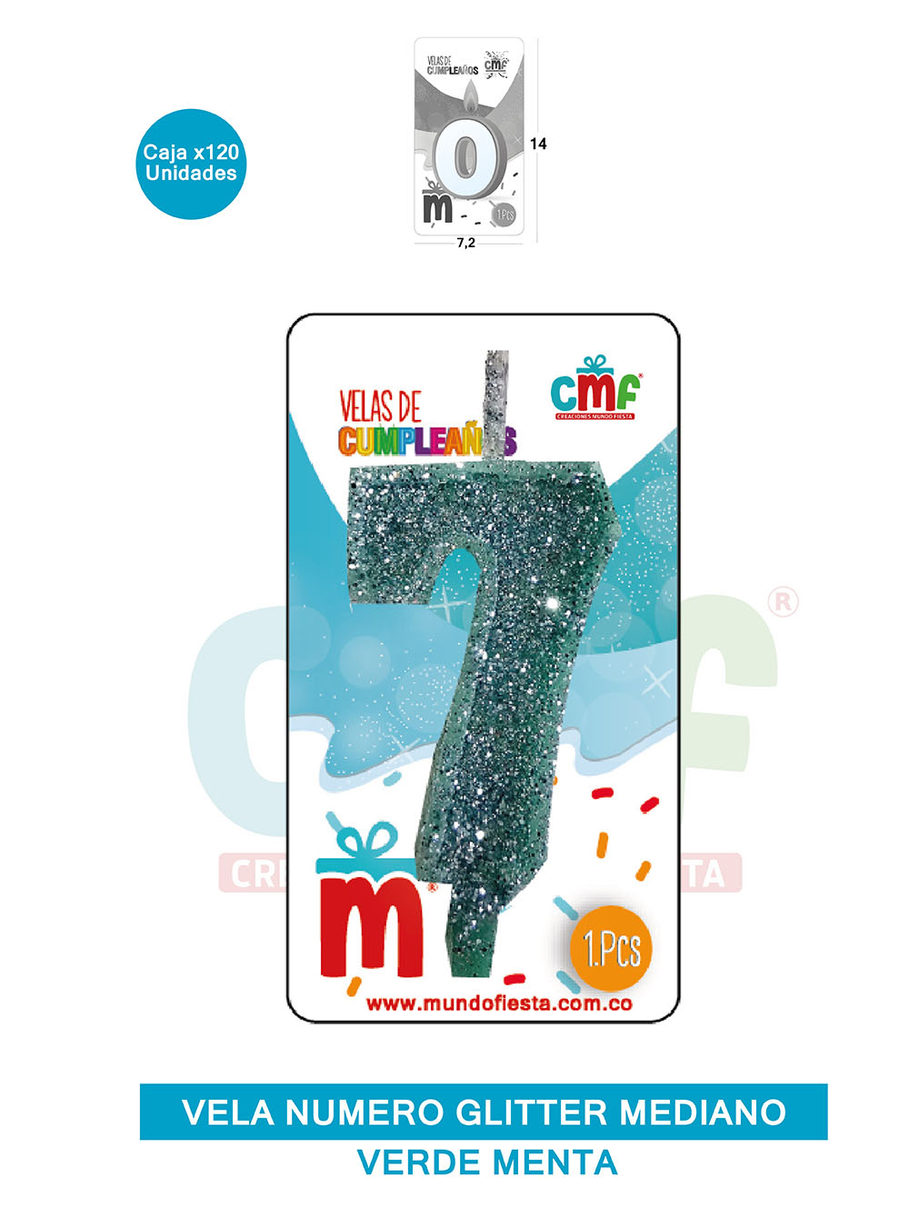 VELA ESCARCHADA  NUMERO MEDIANO VERDE MENTA 7