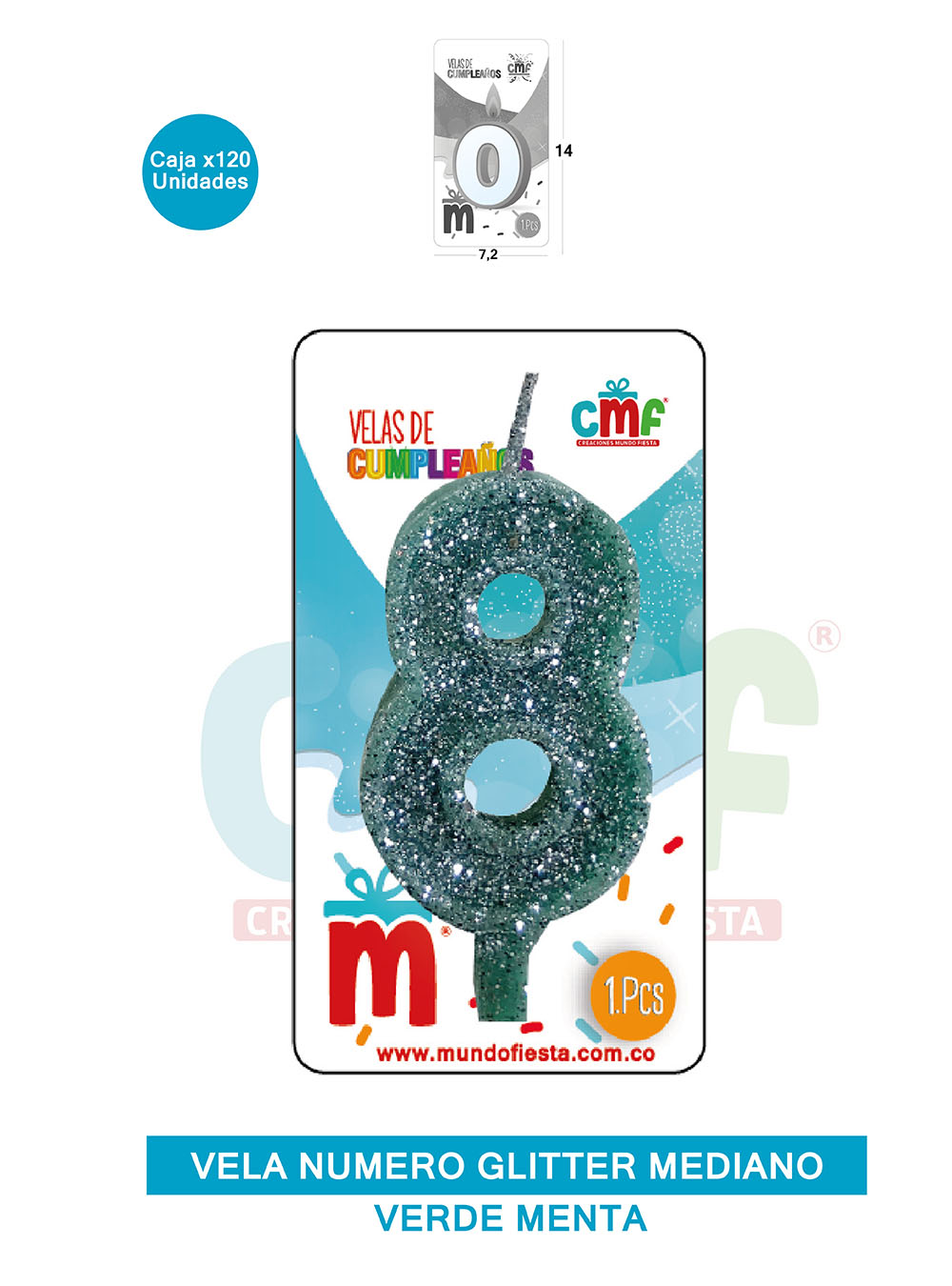 VELA ESCARCHADA  NUMERO MEDIANO VERDE MENTA 8