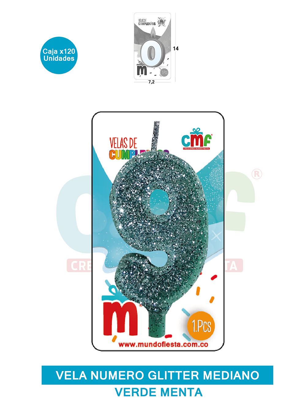 VELA ESCARCHADA  NUMERO MEDIANO VERDE MENTA 9