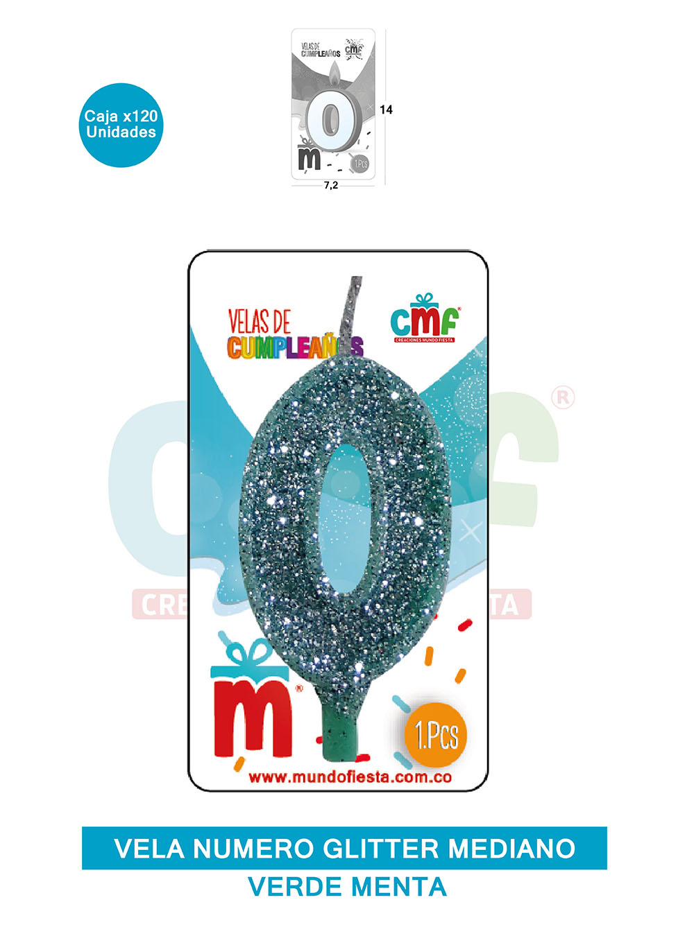 VELA ESCARCHADA  NUMERO MEDIANO VERDE MENTA 0
