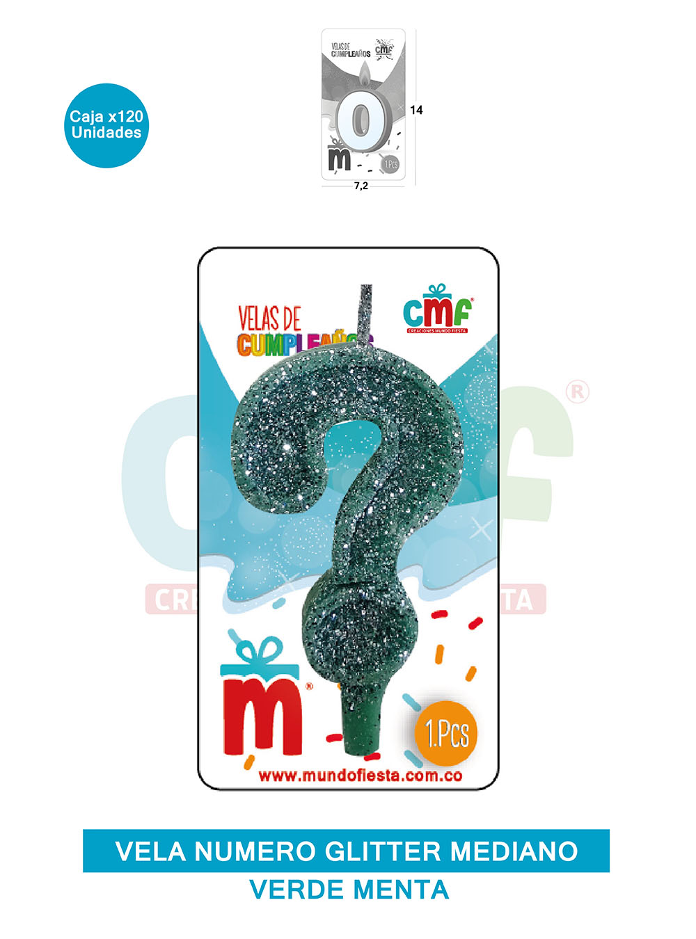 VELA ESCARCHADA  NUMERO MEDIANO VERDE MENTA ?