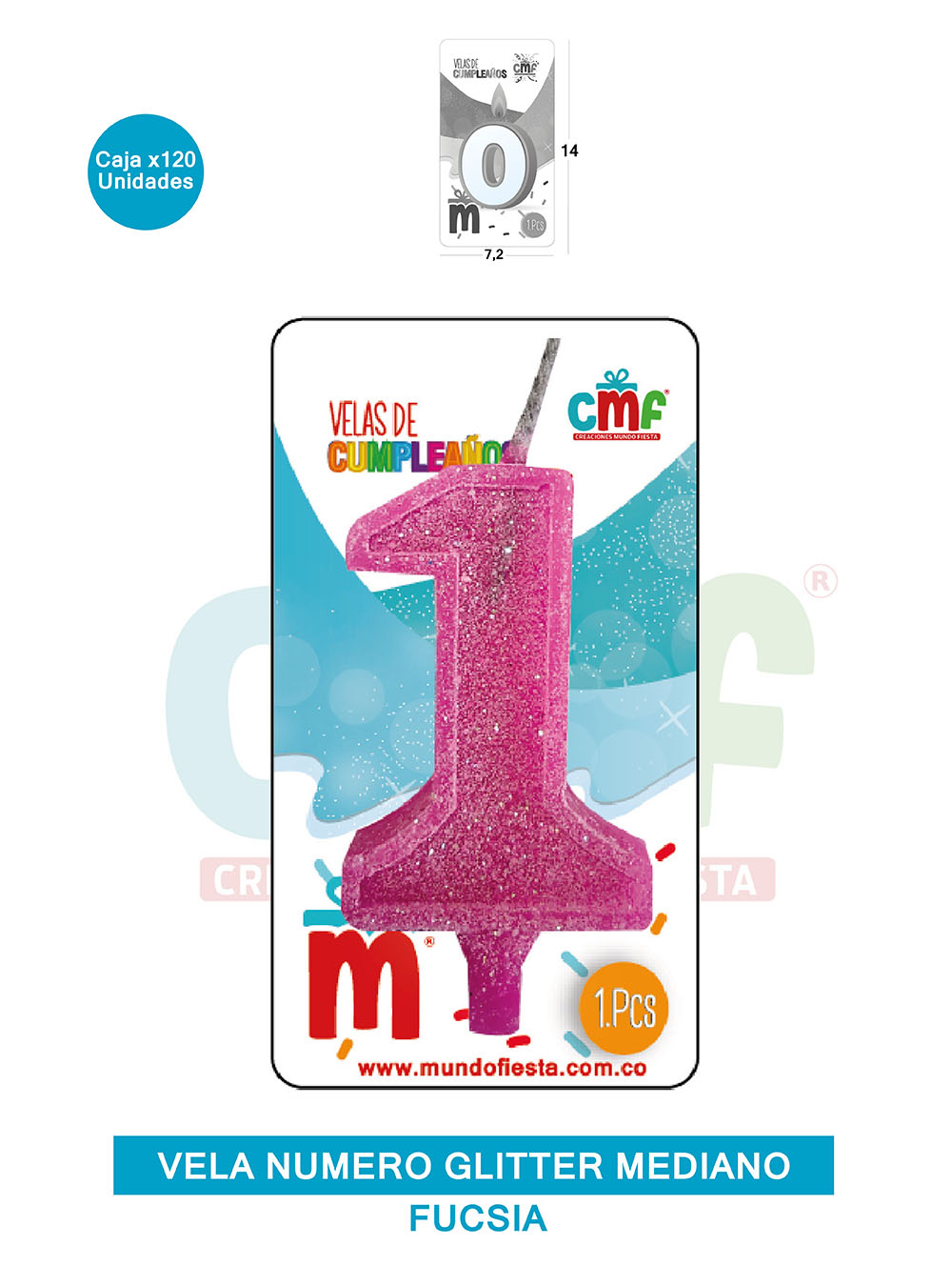 VELA ESCARCHADA  NUMERO MEDIANO FUCSIA 1