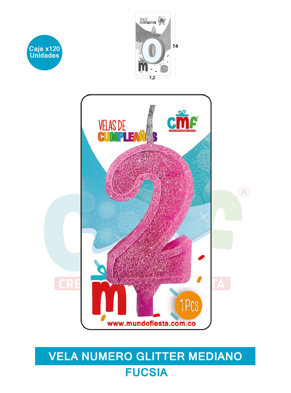 VELA ESCARCHADA  NUMERO MEDIANO FUCSIA 2