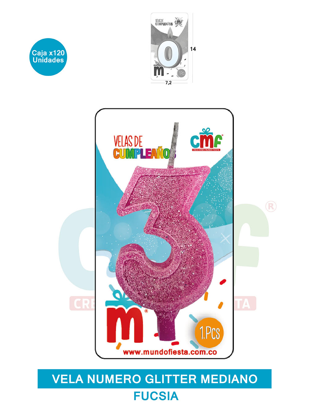 VELA ESCARCHADA  NUMERO MEDIANO FUCSIA 3