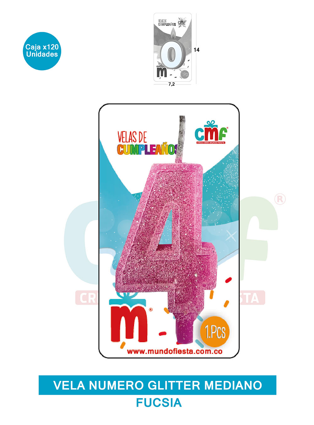 VELA ESCARCHADA  NUMERO MEDIANO FUCSIA 4