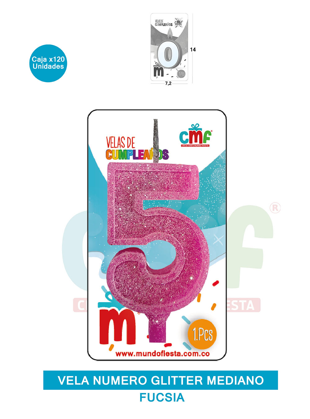 VELA ESCARCHADA  NUMERO MEDIANO FUCSIA 5