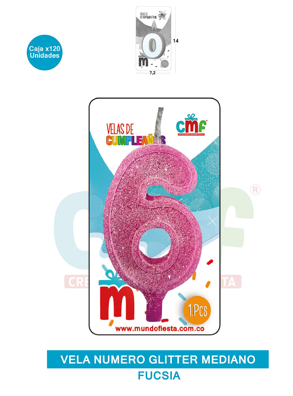 VELA ESCARCHADA  NUMERO MEDIANO FUCSIA 6