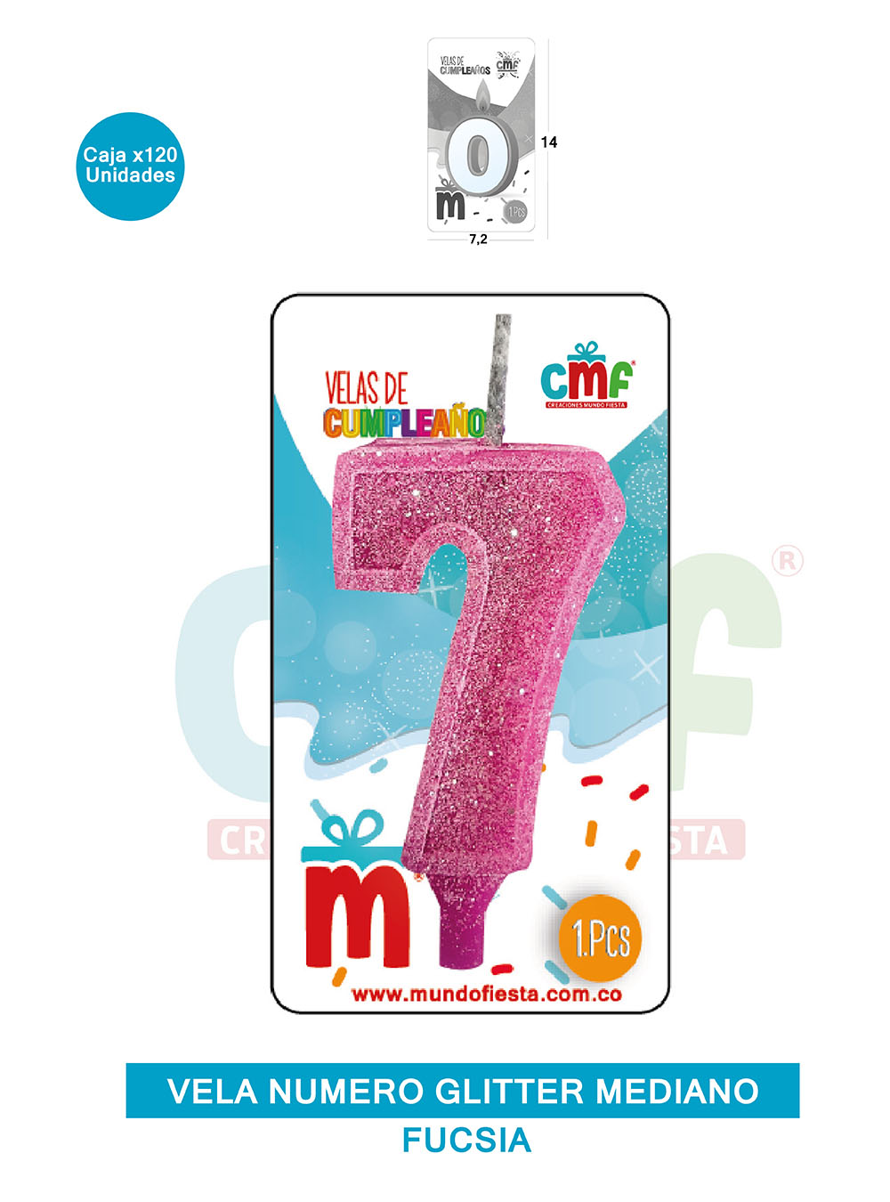 VELA ESCARCHADA  NUMERO MEDIANO FUCSIA 7