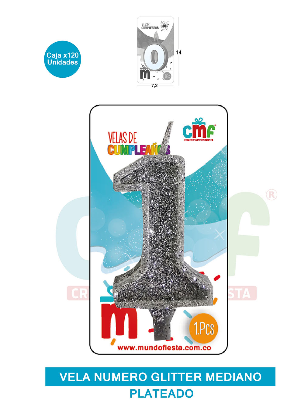 VELA ESCARCHADA  NUMERO MEDIANO PLATEADO 1