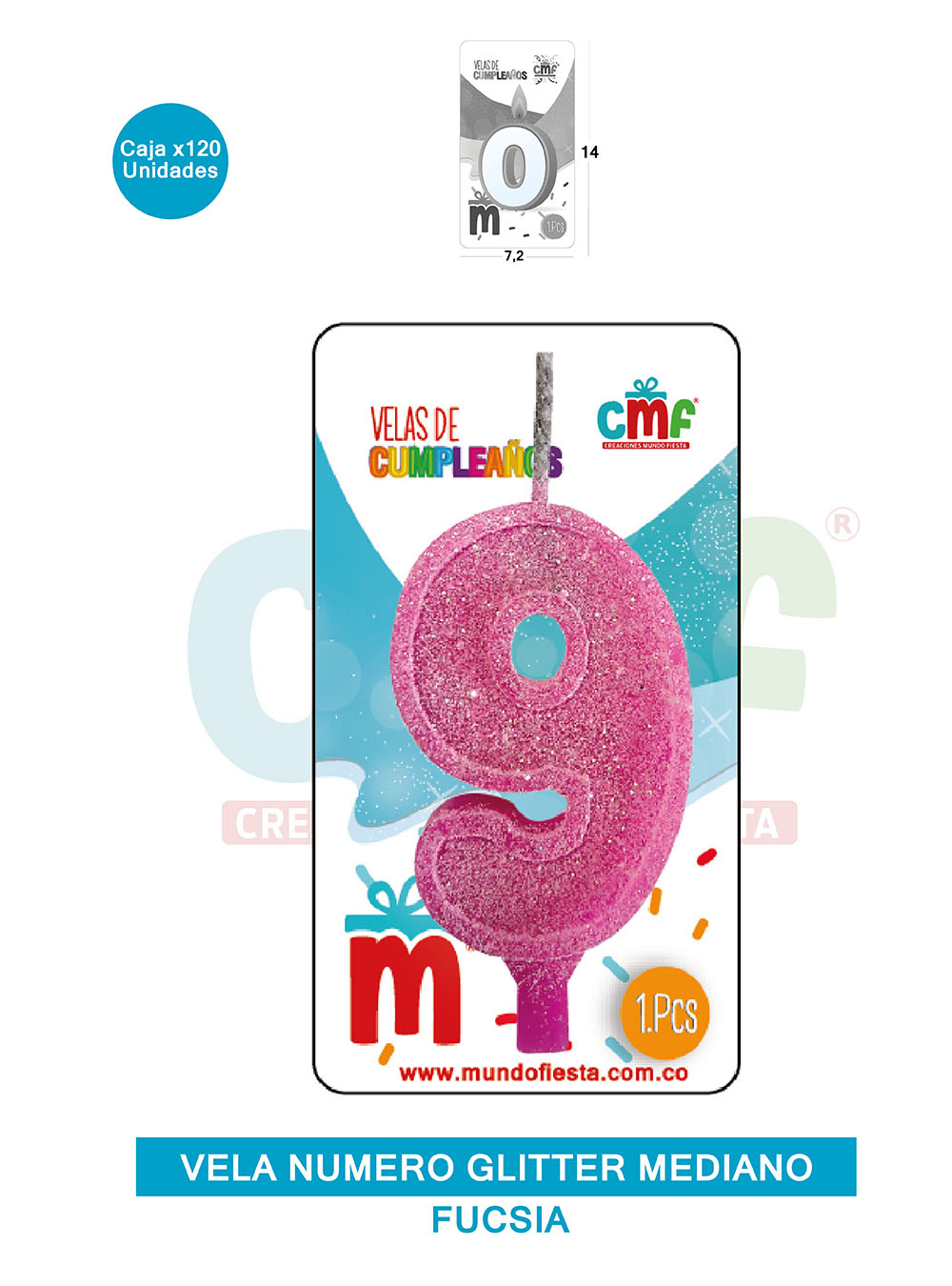 VELA ESCARCHADA  NUMERO MEDIANO FUCSIA 9