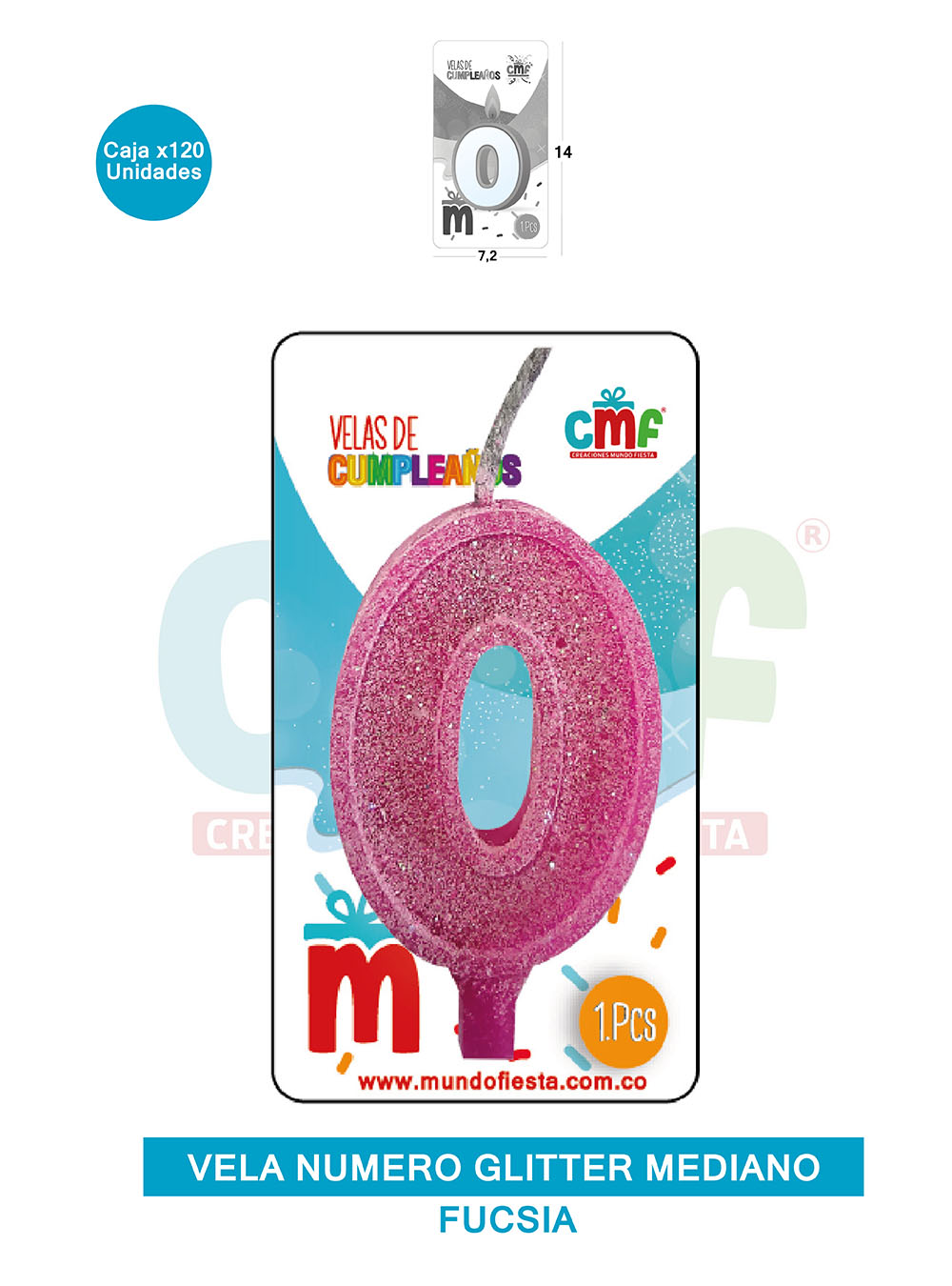 VELA ESCARCHADA  NUMERO MEDIANO FUCSIA 0