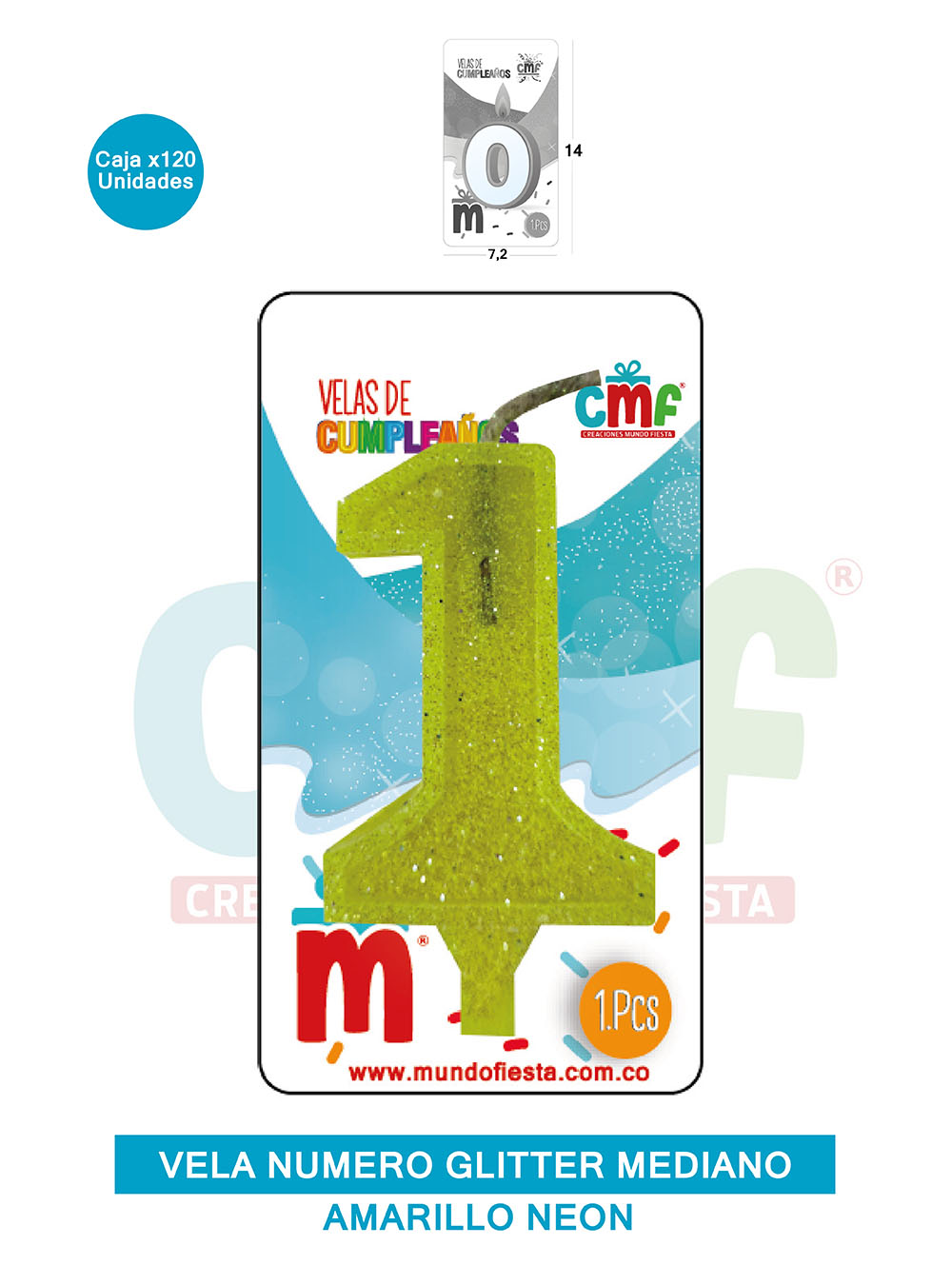 VELA ESCARCHADA  NUMERO MEDIANO AMARILLO NEON 1