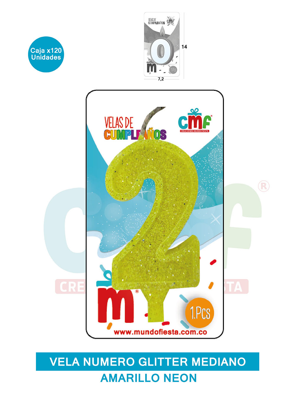 VELA ESCARCHADA  NUMERO MEDIANO AMARILLO NEON 2