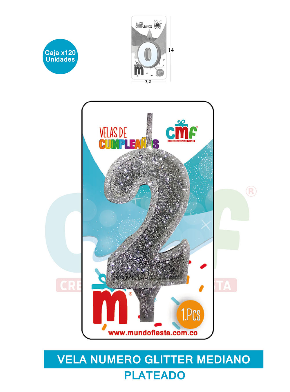 VELA ESCARCHADA  NUMERO MEDIANO PLATEADO 2