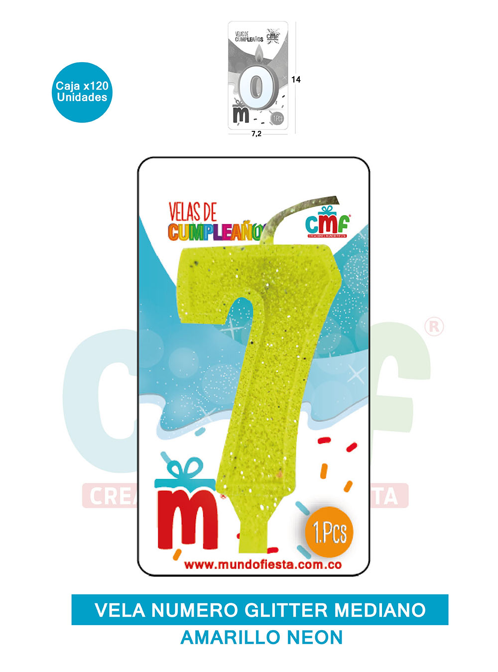 VELA ESCARCHADA  NUMERO MEDIANO AMARILLO NEON 7