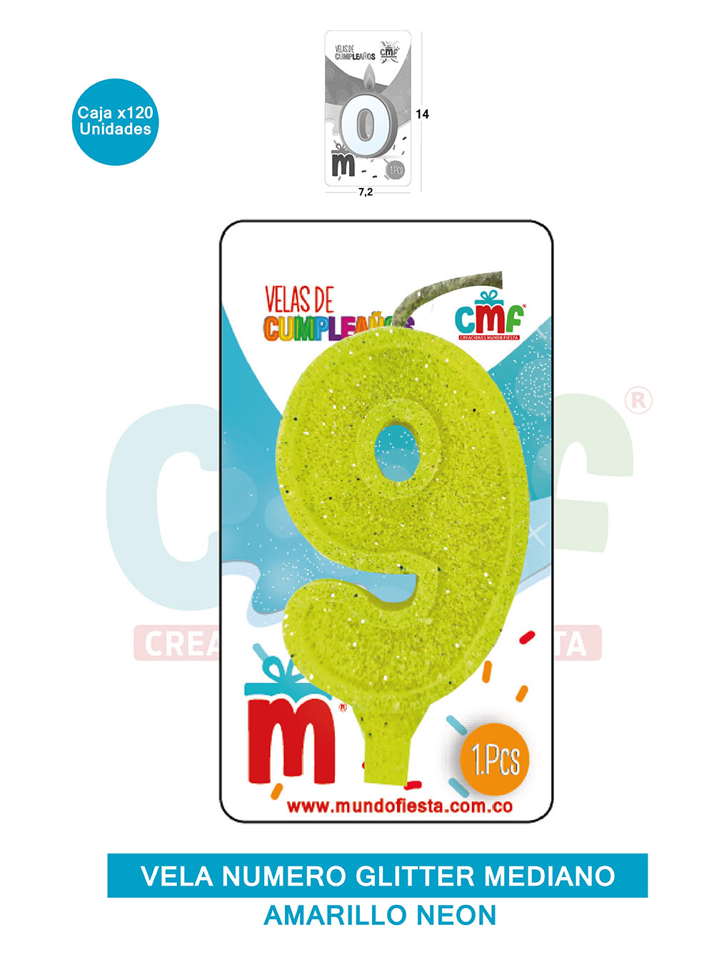 VELA ESCARCHADA  NUMERO MEDIANO AMARILLO NEON 9