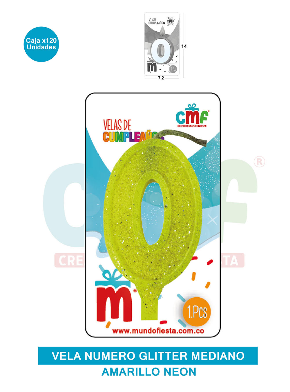 VELA ESCARCHADA  NUMERO MEDIANO AMARILLO NEON 0