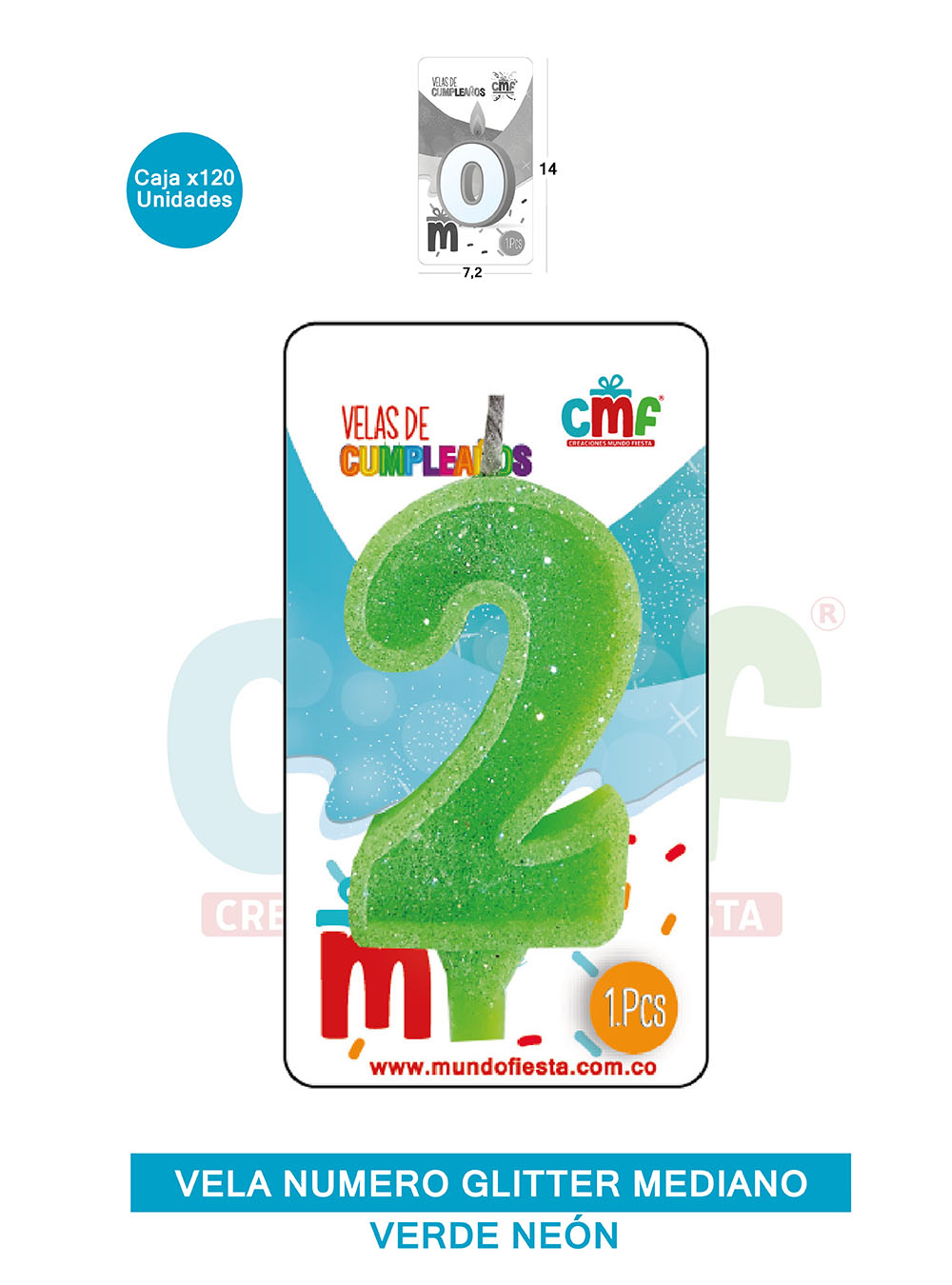 VELA ESCARCHADA  NUMERO MEDIANO VERDE NEON 2
