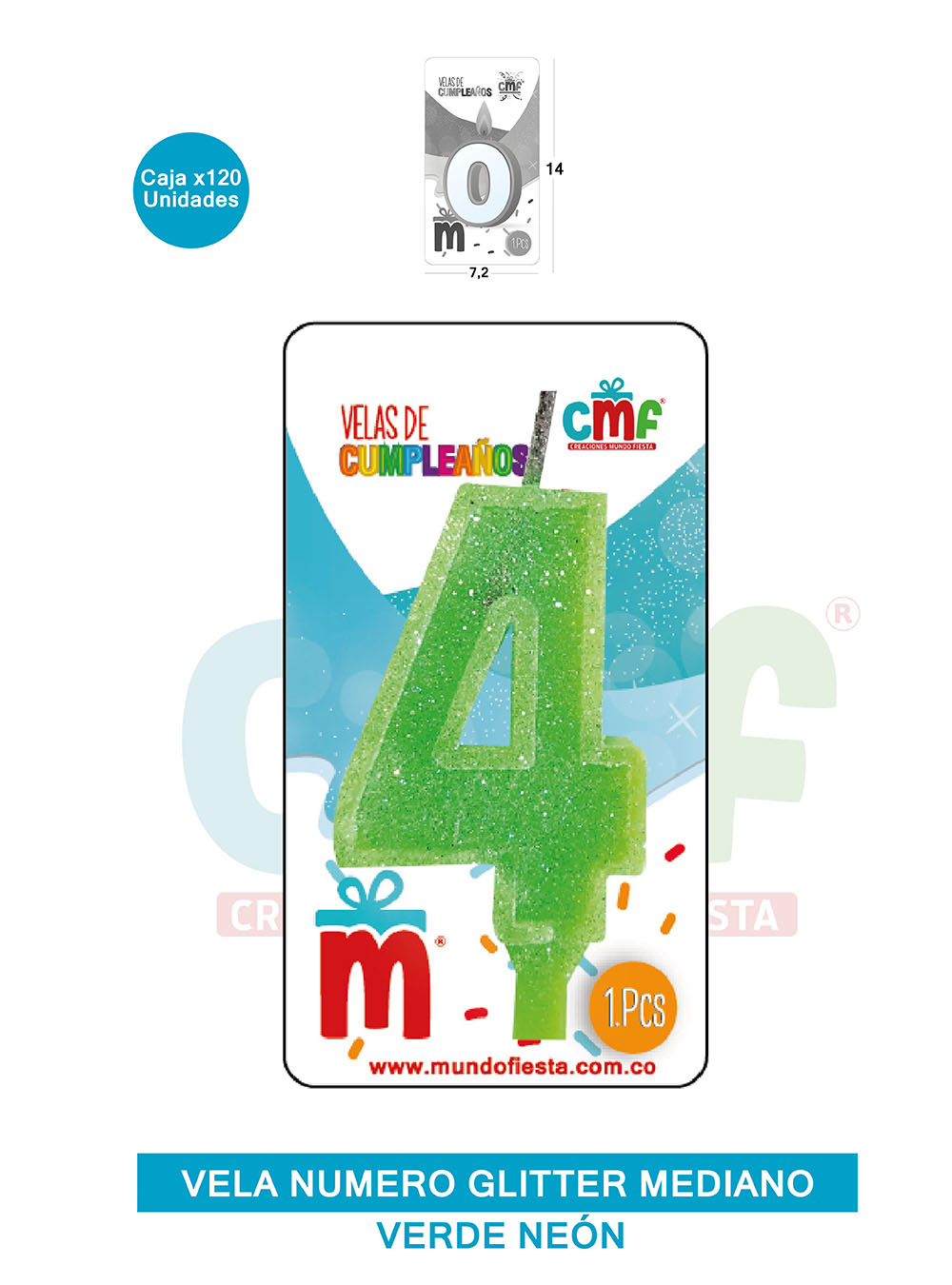 VELA ESCARCHADA  NUMERO MEDIANO VERDE NEON 4
