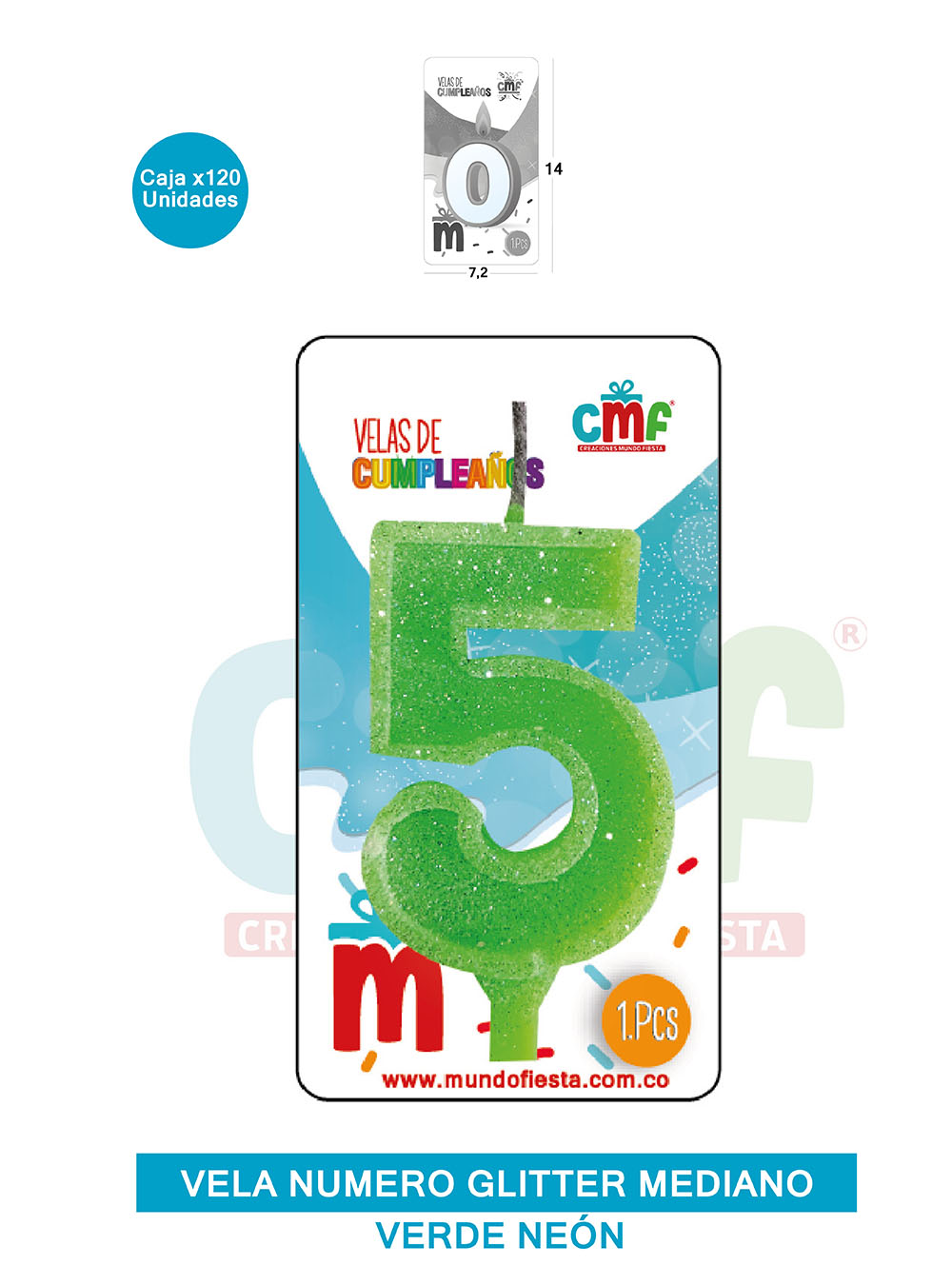 VELA ESCARCHADA  NUMERO MEDIANO VERDE NEON 5
