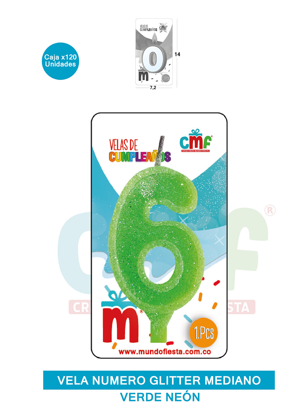 VELA ESCARCHADA  NUMERO MEDIANO VERDE NEON 6