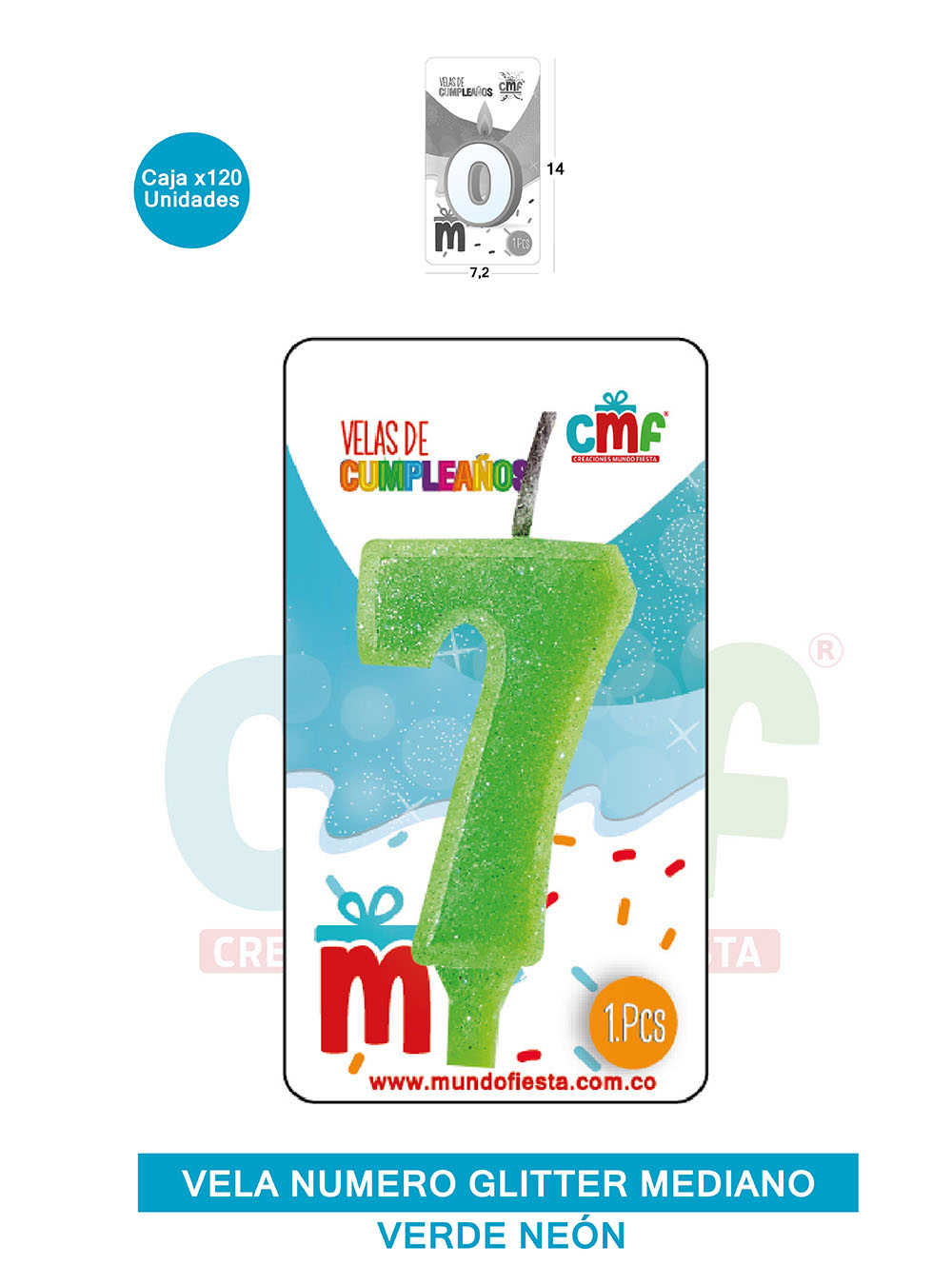 VELA ESCARCHADA  NUMERO MEDIANO VERDE NEON 7
