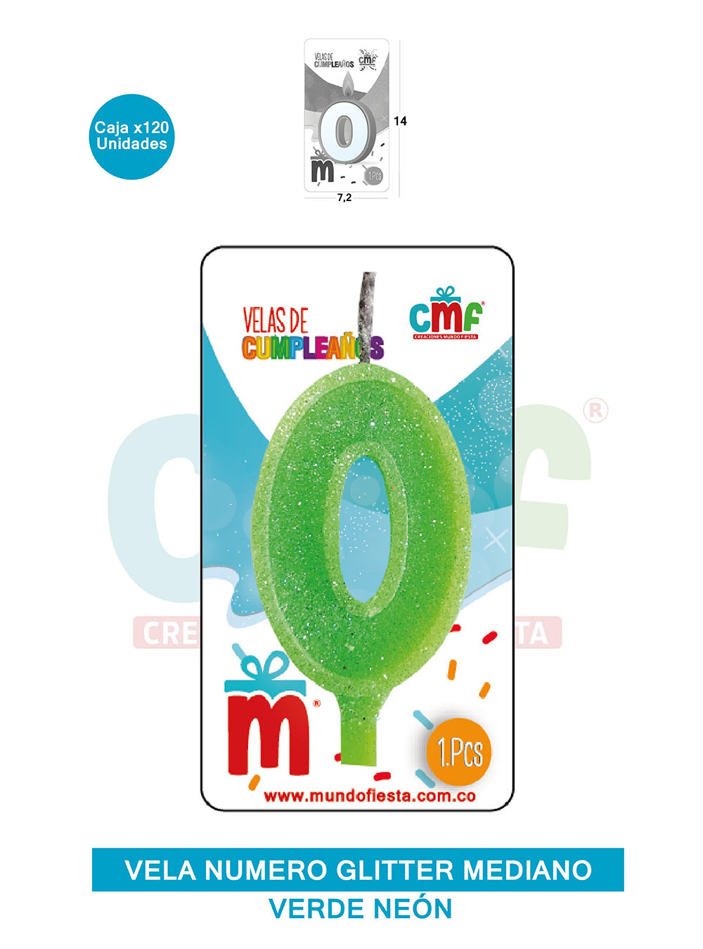 VELA ESCARCHADA  NUMERO MEDIANO VERDE NEON 0