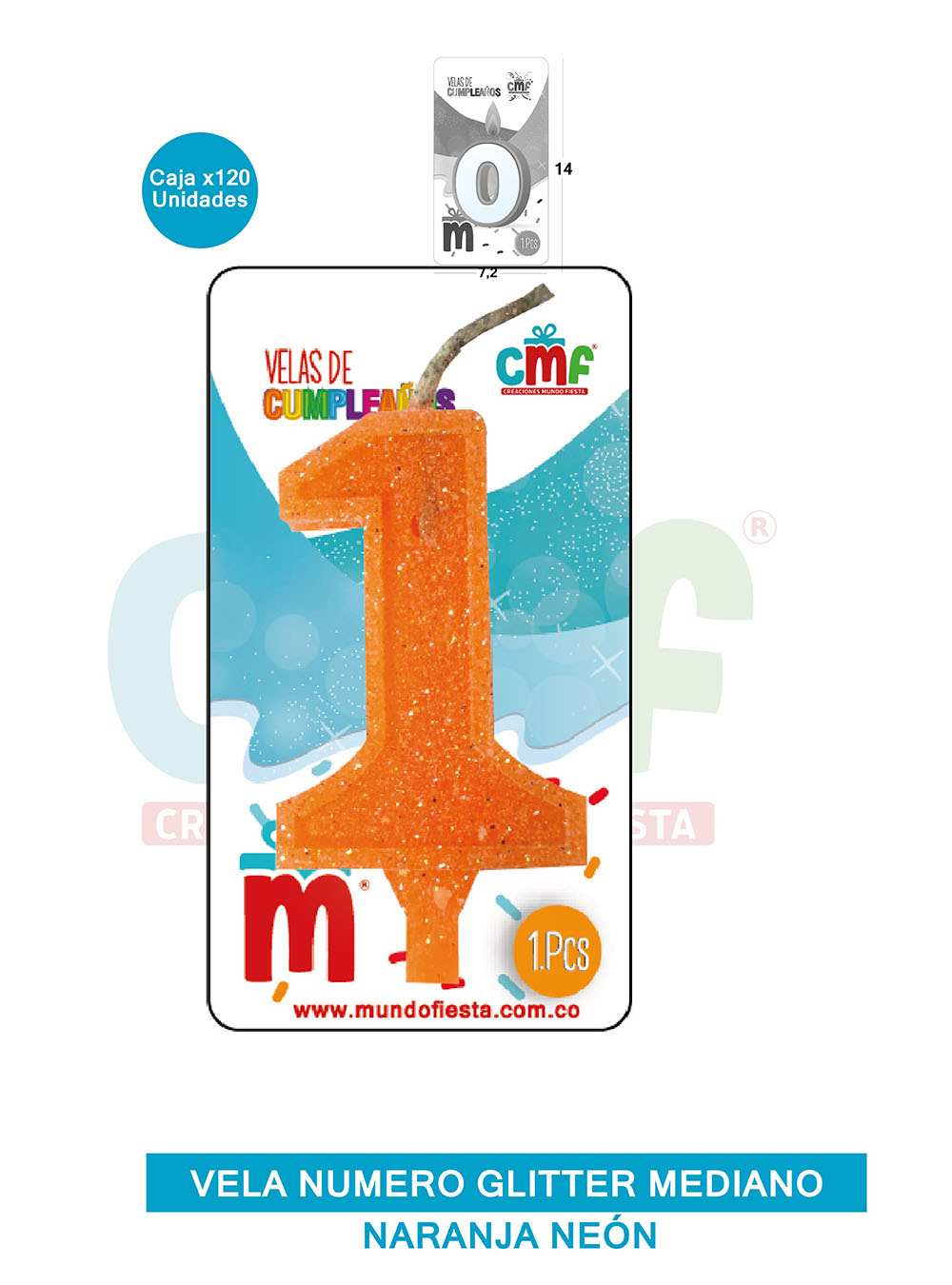 VELA ESCARCHADA  NUMERO MEDIANO NARANJA NEON 1