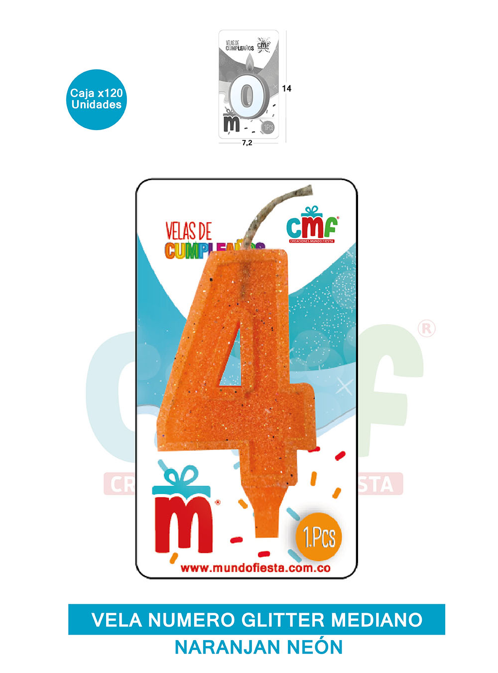 VELA ESCARCHADA  NUMERO MEDIANO NARANJA NEON 4